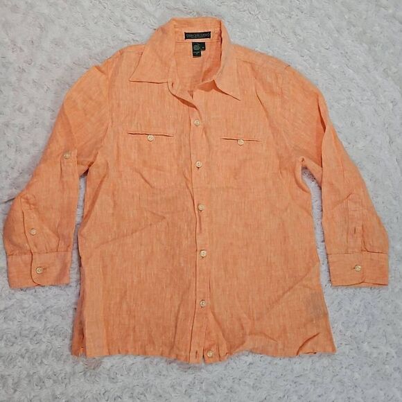 Linen Button Down Peach Shirt Ralph Lauren Womens XS - Picture 1 of 7
